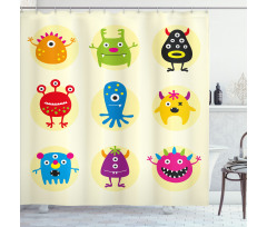 Colorful Monsters Funny Faces Shower Curtain