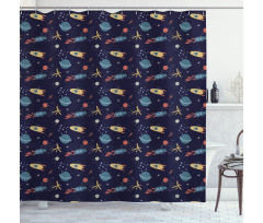 Stars Rockets and Planets Shower Curtain