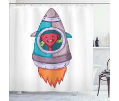 Creature in a Space Rocket Shower Curtain