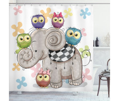 Elephant and Owls Love Shower Curtain