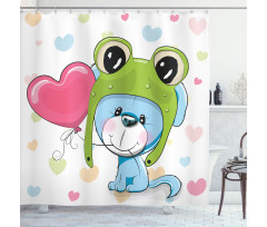 Puppy Dog in Frog Hat Shower Curtain