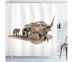 Elephants on Savannah Shower Curtain