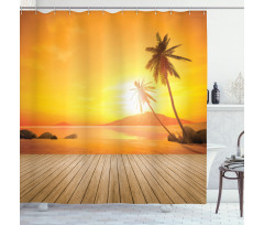 Wooden Deck Sunset Shower Curtain