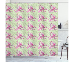 Pinkish Flower Silhouettes Shower Curtain