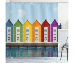 Colorful Cabins Sea Shower Curtain