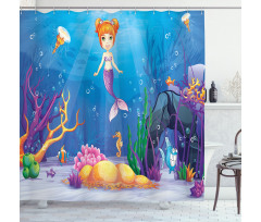 Cartoon Mermaid Fish Shower Curtain