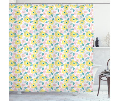 Pastel Spring Flowers Leaves Shower Curtain