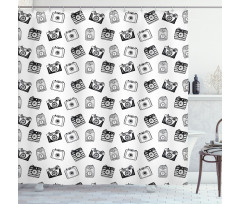 Pencil Drawn Retro Cameras Shower Curtain