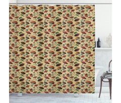 Graphical Woodland Mushrooms Shower Curtain