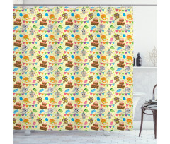 Cartoon Party Cats Shower Curtain