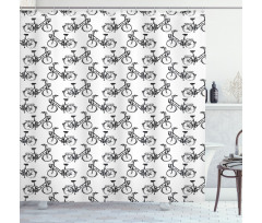 Monochrome Bicycles Pattern Shower Curtain