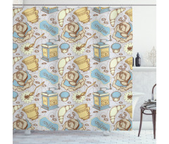 Sketchy Croissants Roses Shower Curtain