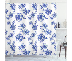 Blue Peonies Blossom Art Shower Curtain