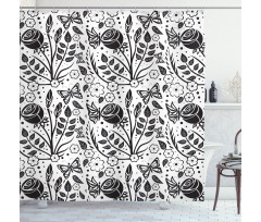 Monochromatic Butterfly Rose Shower Curtain