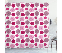 Flower Sketches over Dots Shower Curtain