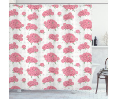 Peonies with Dots on Back Shower Curtain