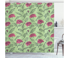 Romantic Peony Dotted Leaves Shower Curtain