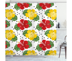 Grunge Dots and Hibiscus Shower Curtain