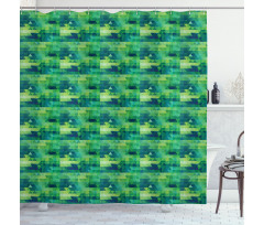 Green Monochrome Triangles Shower Curtain