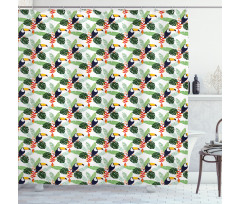 Flowers and Toucan Birds Shower Curtain