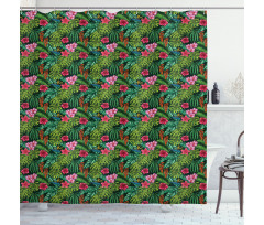 Hibiscus Plumeria Monstera Shower Curtain