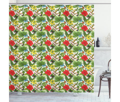 Cheerful Hibiscus Butterfly Shower Curtain