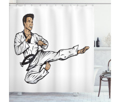 Senpai with Black Belt Kick Shower Curtain