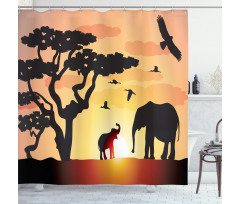 Sunset Animal Tree Shower Curtain