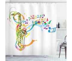 Saxophone Wavy Notes Shower Curtain