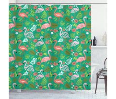 Caribbean Botany Flamingos Shower Curtain