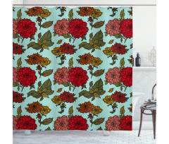 Detailed Large Flowers Scene Shower Curtain