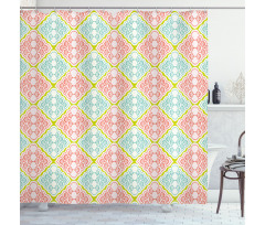 Wavy Mosaic Rhombuses Grid Shower Curtain
