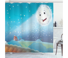 Cartoon Lunar Smiling Shower Curtain