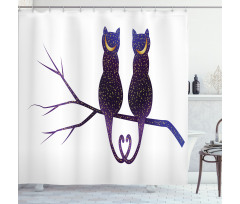 Cats Depicted as Night Shower Curtain