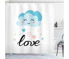 Love Cursive Text and Clouds Shower Curtain