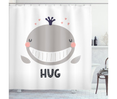 Cheerful Whale Hug Lettering Shower Curtain