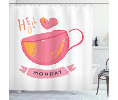 Hello Monday Text and a Mug Shower Curtain