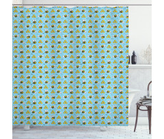 Cartoon Style Happy Bees Shower Curtain