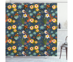 Vintage Birds Blossoms Art Shower Curtain