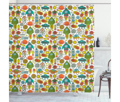 Rockets Astronauts Comets Shower Curtain