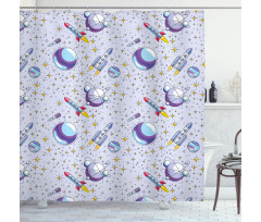 Rockets and Planets Art Shower Curtain