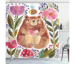 Bear with Flowers Shower Curtain