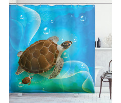 Swimming Turtle Family Shower Curtain
