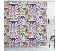 Butterfly Pansy Flower Leaf Shower Curtain