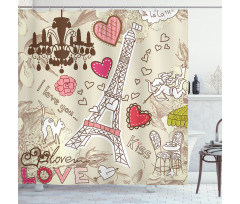 Doodle Eiffel Tower Love Shower Curtain