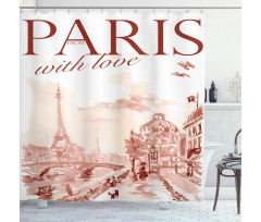 Vintage Watercolor Paris Shower Curtain