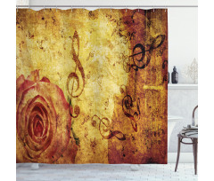 Old Rose Music Note Shabby Shower Curtain