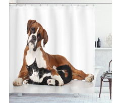 Cat Dog Friends Portrait Shower Curtain
