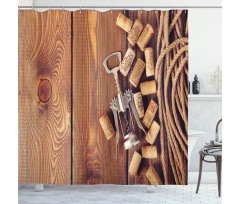 Wooden Table Wine Corks Shower Curtain
