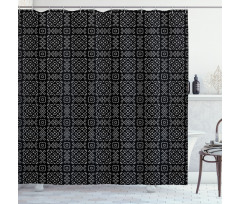 Geometrik Duş Perdesi Klasik Damask Viktorya Karo Çiçek Motifi 